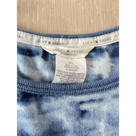 Lucky Brand Womens T-Shirt Blue Tie Dye Scoop Neck Short Sleeve Pullover - Picture 3 of 6